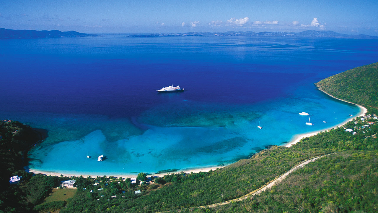 Aerial view of SeaDream in Jost van Dyke