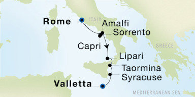 7-Day  Luxury Voyage from Rome (Civitavecchia) to Valletta: The Amalfi Coast & Sicily